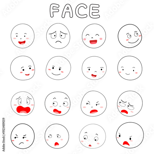 A collection of facial illustrations with various facial expressions