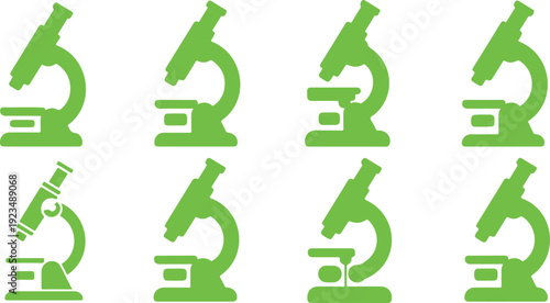 Vector illustration collection of microscopes in various colors and styles isolated on white for laboratory, science, and education design