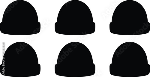 Colorful knit beanie hat set vector illustration collection featuring winter fashion accessories isolated on white background