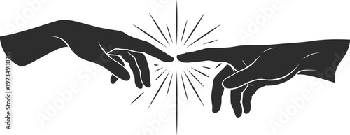 Creation Hands Touch Illustration Inspired by Divine Connection Silhouette Art.