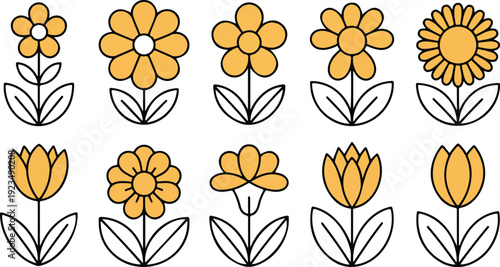 Bright yellow rose flower collection vector illustration featuring blooming garden roses, delicate petals, and isolated floral elements on white background