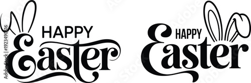 Happy Easter Bunny Ears Paws Vector Cut File Pink Black Hand Lettered Typography Design For Cricut Silhouette Sublimation Printable