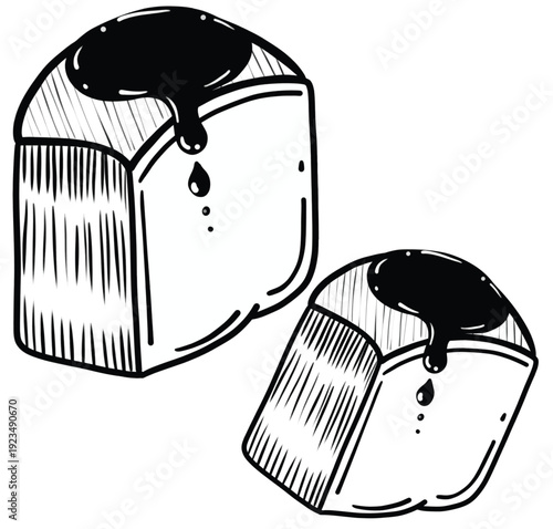 bread and sauce lines white and black drawing cartoon vector illustration