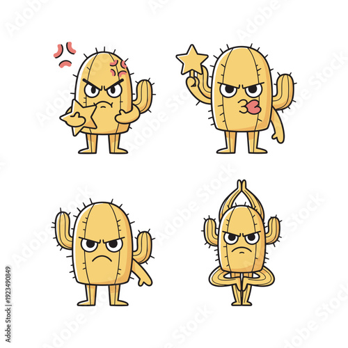 Cactus Characters Showing Different Emotions and Reactions