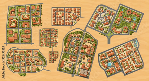 Detailed architectural city plans showcasing urban development and infrastructure layouts.
