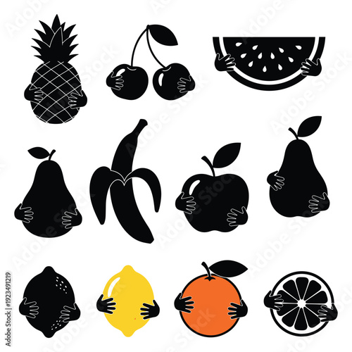 Set of fresh tropical fruits flat design vector illustration isolated on white background