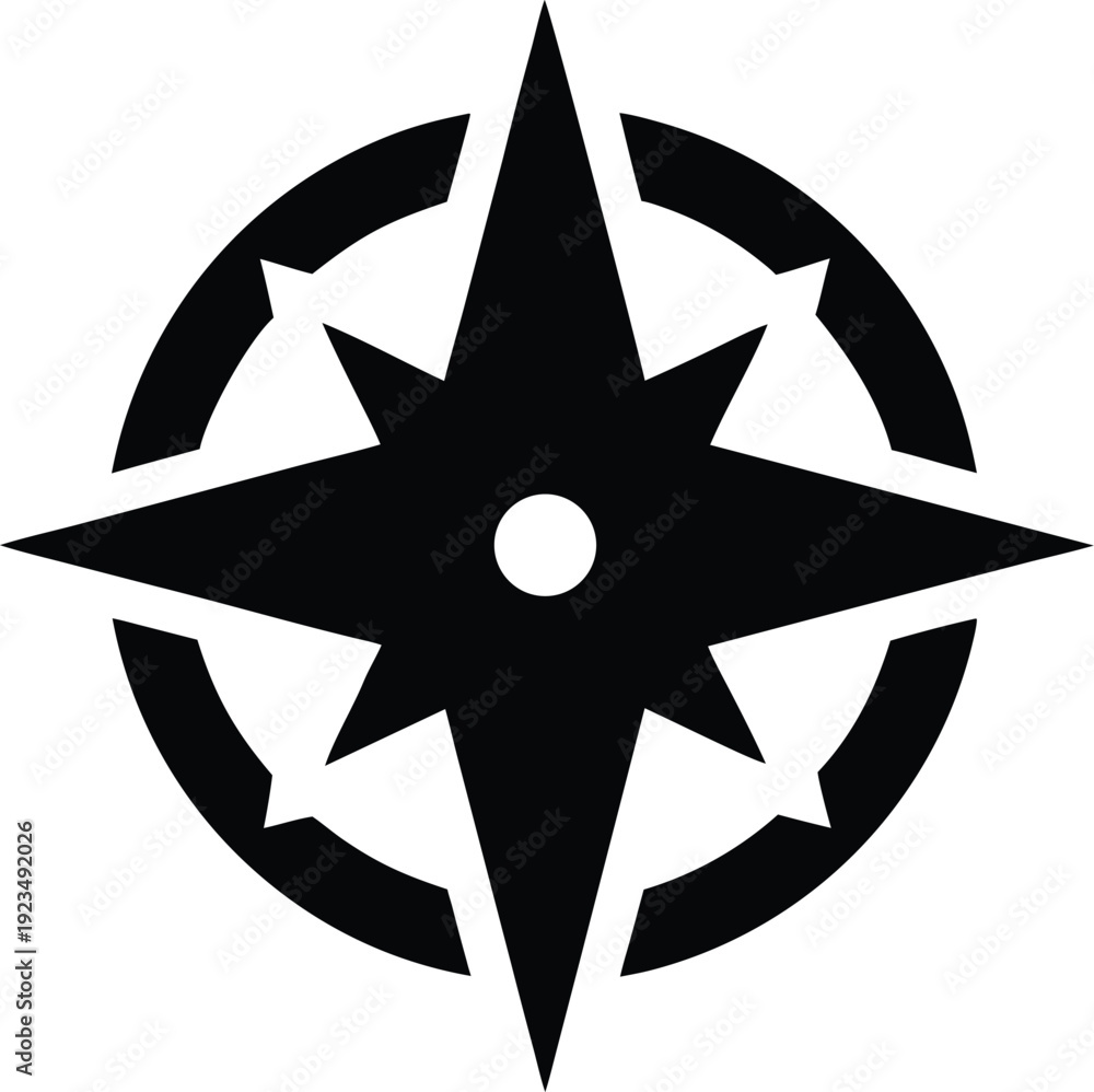 Fototapeta premium compass rose with points silhouette vector illustration on transparent background