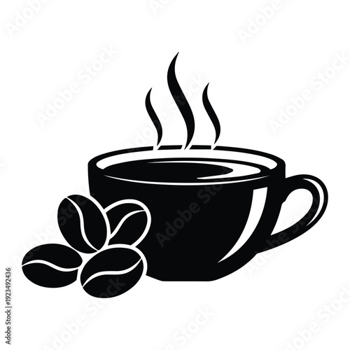Coffee Cup with Beans icon Silhouette vector black on a white background