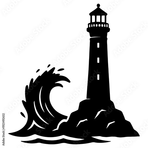 Lighthouse with Ocean Waves Marine Navigation Icon