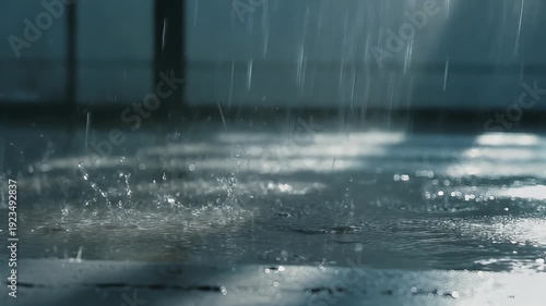 Wallpaper Mural Rain Falling and Splashing on Wet Concrete Urban Surface with Reflections Torontodigital.ca