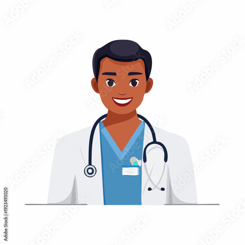 Smiling young doctor with stethoscope, medical professional portrait illustration