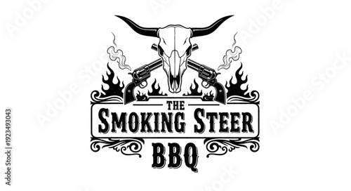 Smoking Steer BBQ Logo Design.
