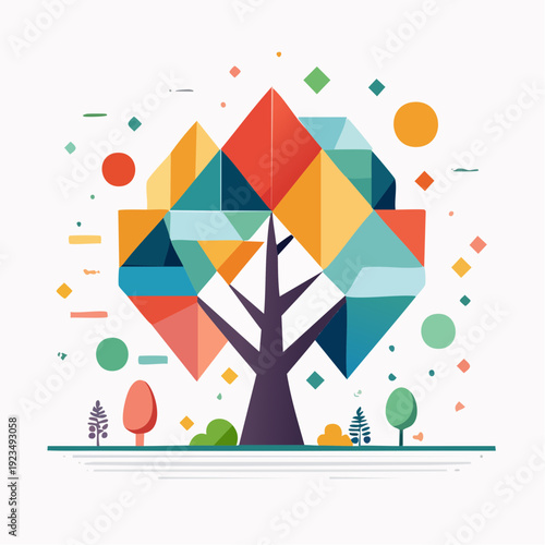 Geometric Tree Illustration A Colorful Abstract Representation of Nature and Growth