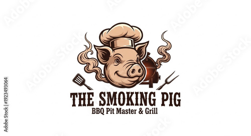 Smoking Pig BBQ Logo Design.