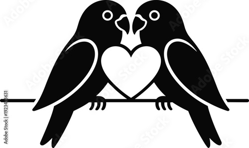 Two Lovebirds on a Branch with Heart illustration untitled