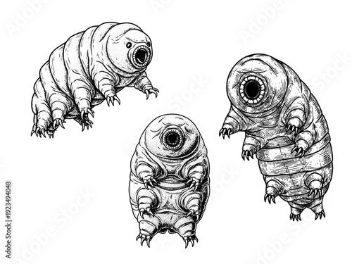 Tardigrade magnified engraving illustration microscopic creature art