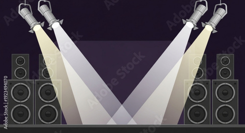 Stage spotlight with sound system and bright lights on dark background perfect for entertainment events and performances