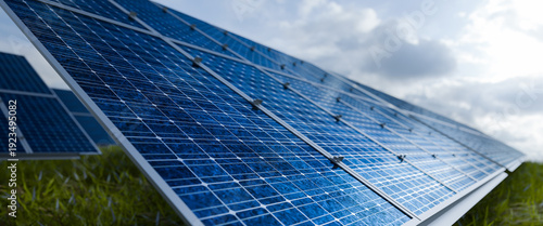 Bild auf Leinwand Close-up of Solar cell farm power plant eco technology