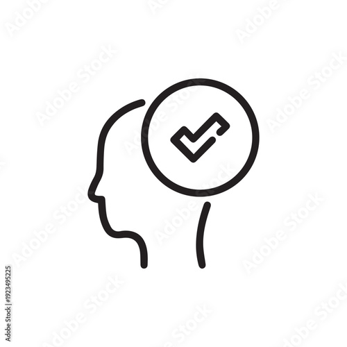Head with checkmark line icon. Pick a person vector outline sign.
