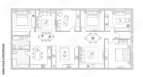 Detailed architectural blueprint showcasing the layout of a residential house with multiple rooms and features.