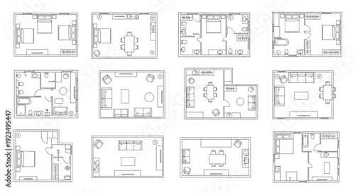 Architectural floor plans showcasing various room layouts and designs for homes.