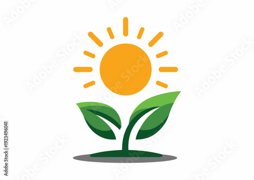 Green sprout against the sun, vector illustration agriculture logo