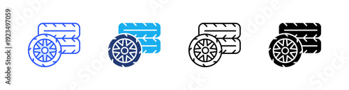 Tires Multiple Style Icon Set Vector 