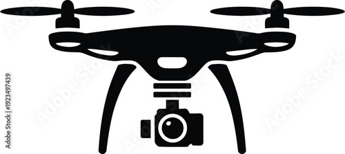 Drone silhouette icon, quadcopter with camera flying technology symbol vector illustration