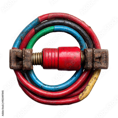 Coiled Old Electrical Wires with Rusty Connectors photo