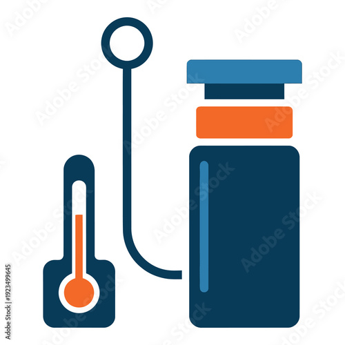 Medical thermometer and vaccine bottle illustration for health concepts icon