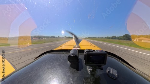 Cockpit view of takeoff for an Aerobatic Flight in a Cap10 Airplane