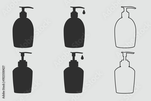 skincare bottle clipart silhouette set. cosmetic packaging design, lotion container, wellness product artwork, hygiene bottle graphic, beauty care