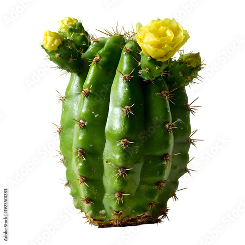 Green Cactus with Yellow Flower Buds succulent plant