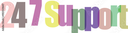 24/7 Support Text Graphic with Colorful Overlapping Letters