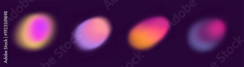 Set of colorful gradient circle and shapes. Blob elements set. Gradient round blur, pink, green, purpuren violet shapes. Abstract watercolor effect. 