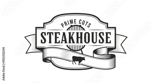 Steakhouse Logo Design with Ribbon.