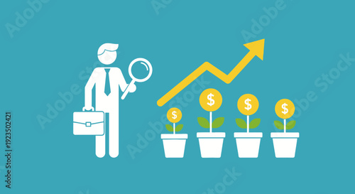 Businessman analyzing growing investments and financial growth.