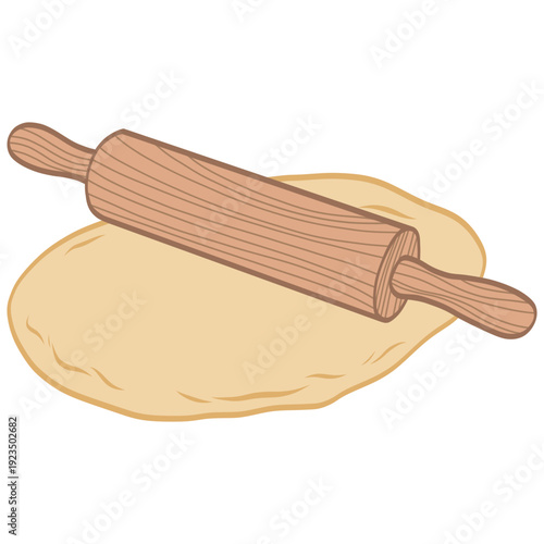 Rolling Pin on Dough Flour Illustration
