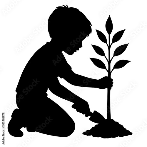 Child Planting Tree Silhouette for Environmental and Community Service