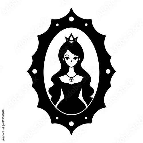 Fairy Tale Princess Portrait Frame Illustration.
