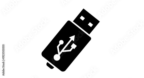 Black USB Flash Drive Icon on White Background.