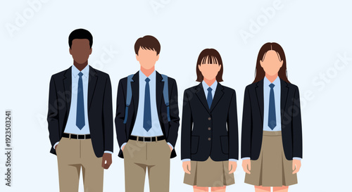 Diverse group of high school students wearing uniforms.