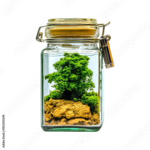 Miniature Tree Inside a Glass Jar Terrarium Keywords: terrarium, jar, glass jar, miniature tree