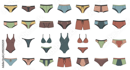 Assorted Swimwear and Beachwear for Women in Various Styles and Colors.