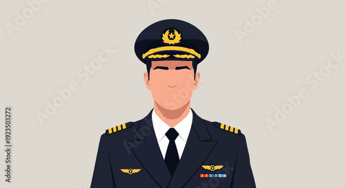 Illustration of a pilot in uniform with insignia and medals.