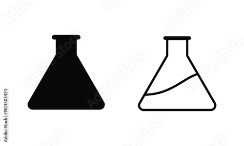 Conical flask vector icon. Black and white conical flask silhouette vector illustration.  Medical laboratorial glass icon. Experiment glass symbol. Chemical test glass symbol.