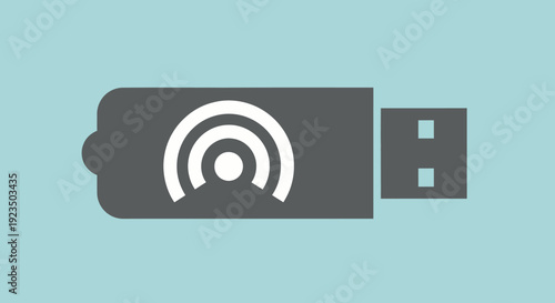 USB flash drive with wireless connectivity icon on blue background.