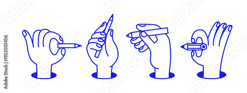 Vector hand drawn gesture, doodle sketchy illustration, hand holding pencil, graphic designer job concept, creative class, creative ideas