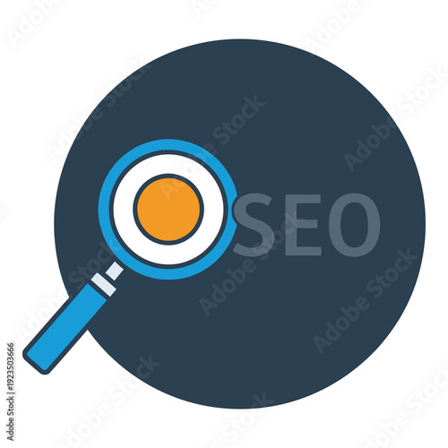 SEO search optimization magnifying glass icon on circle background icon