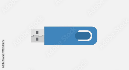 Blue USB Flash Drive on White Background.